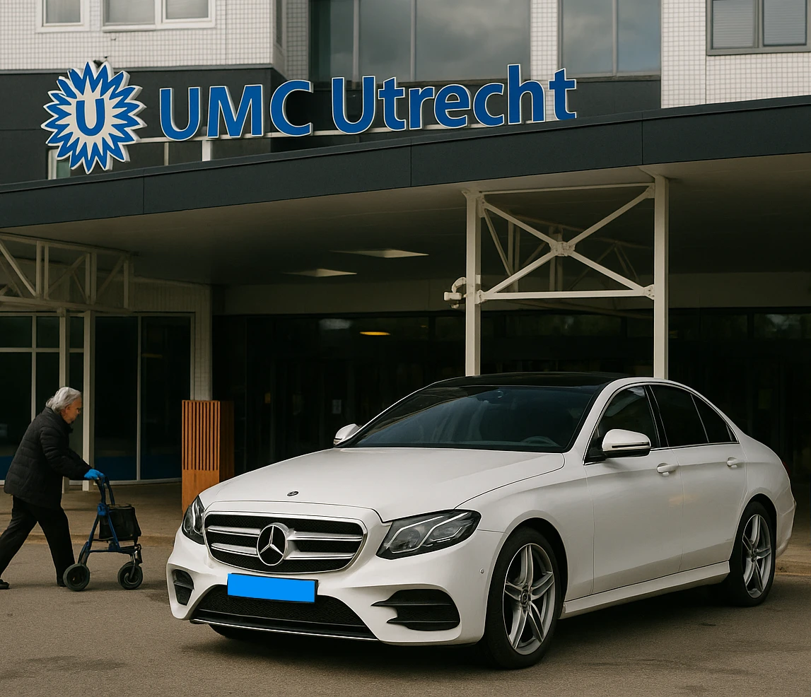 Mercedes van Taxi Modderkolk bij het UMC Ziekenhuis in Utrecht